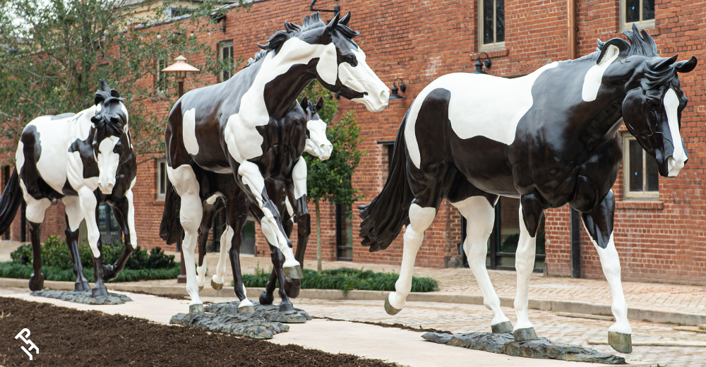 The Legacy of Color bronzes on display in the Fort Worth Stockyards.