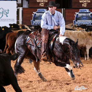 Cutting horse, Hashtag Blessed, in the show pen.