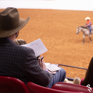 A judge evaluating a class during the judging exam.