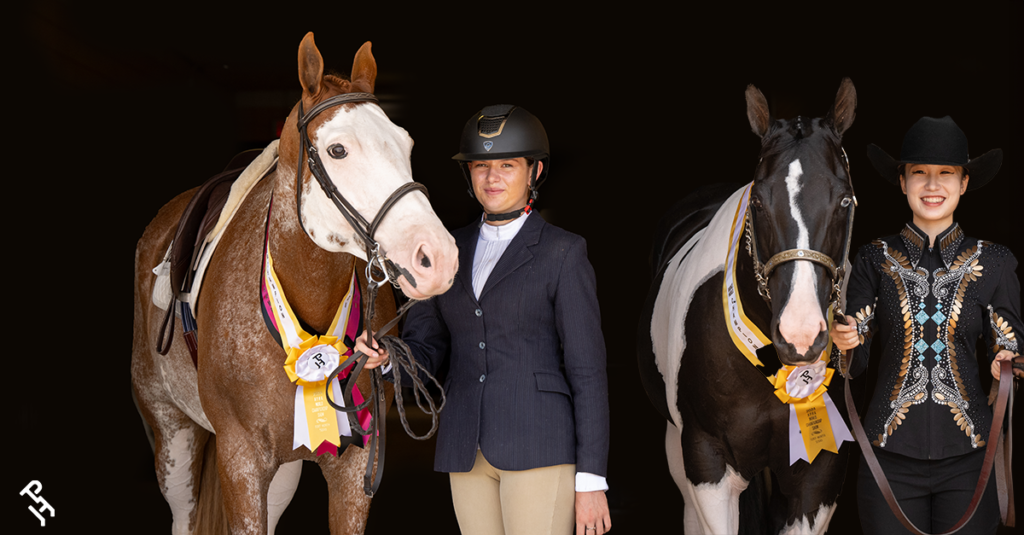 Two youth members and their horses smiling proudly with their awards.