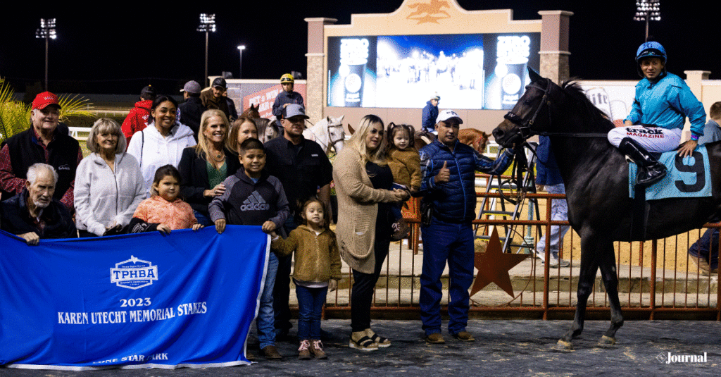 Mimosa Lady in the winner's circle at Utecht Memorial Stakes.