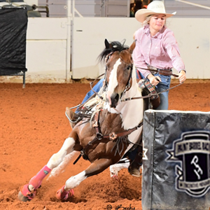 Paint Horse rounding the first barrel.