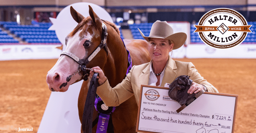 Platinum Futurity Champion with their check.