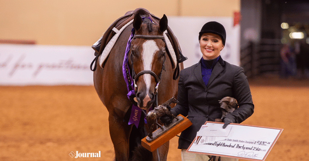 Savannah Hunziker and Ill Wow Ya with their World Show winnings.