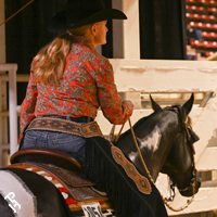 World Show exhibitor getting ready to enter the arena.