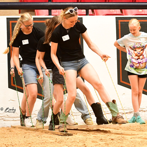 Teams competing on the team skis in the YTT Relay Race.